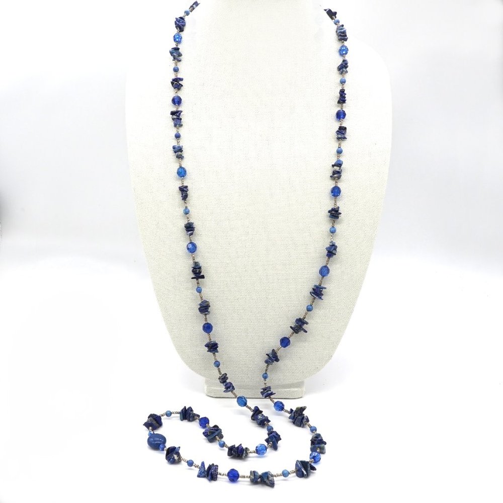 Handmade necklace with Lapis chips, blue crystals and silver seed beads. Unique. - Picture 3 of 7